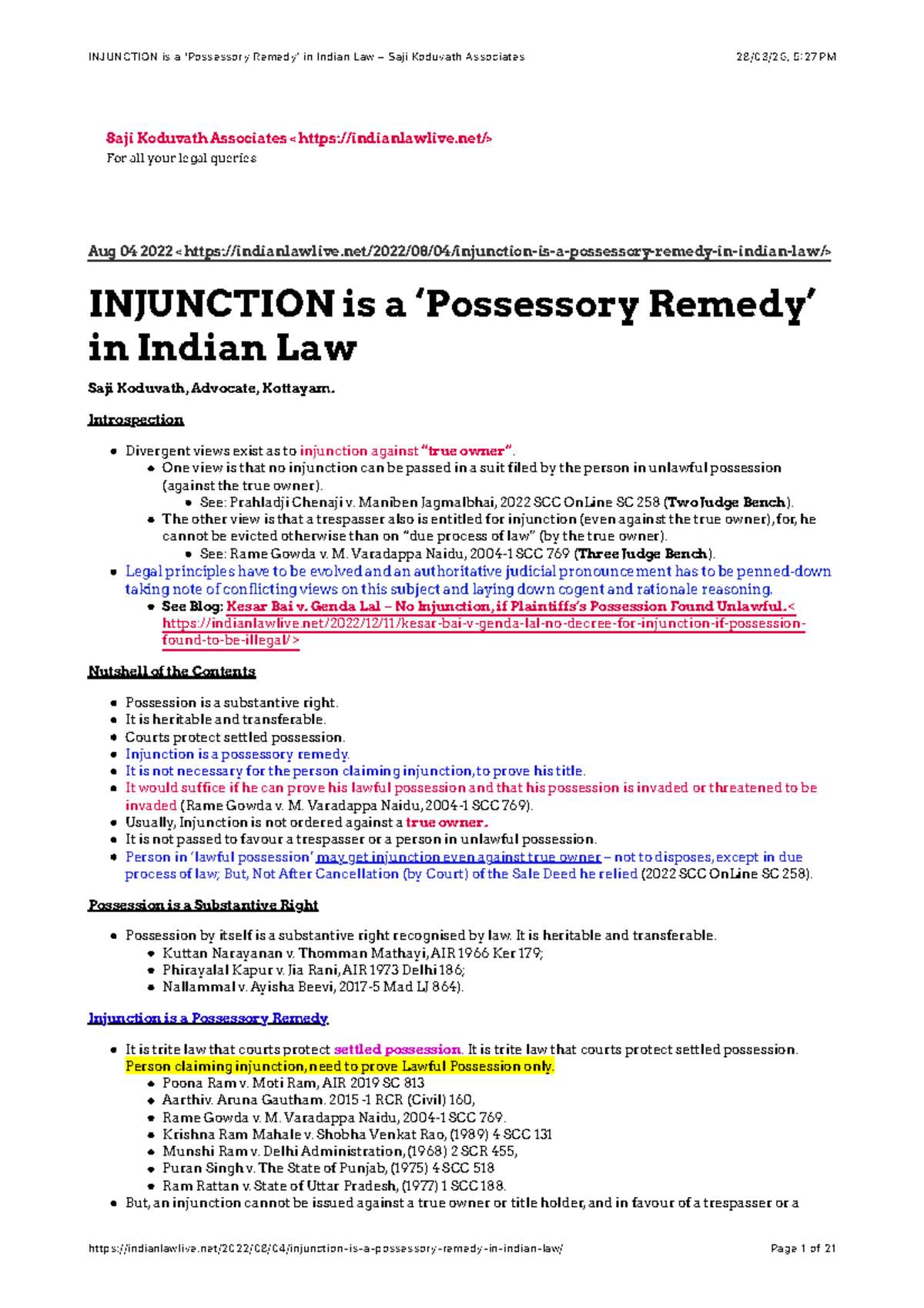 Injunctions in Indian Law: Key Principles and Case Studies - Studocu