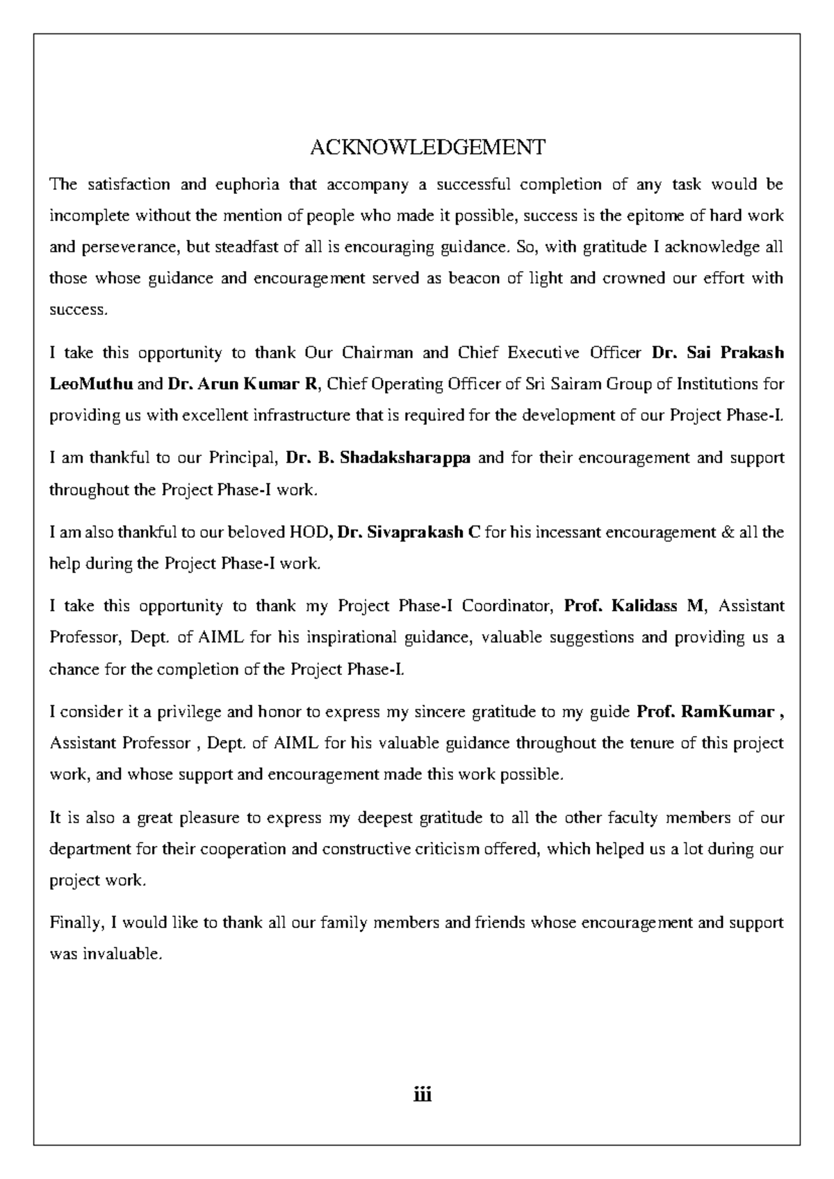 Acknowledgement of Support for Project PPD - Know Yourself - Studocu