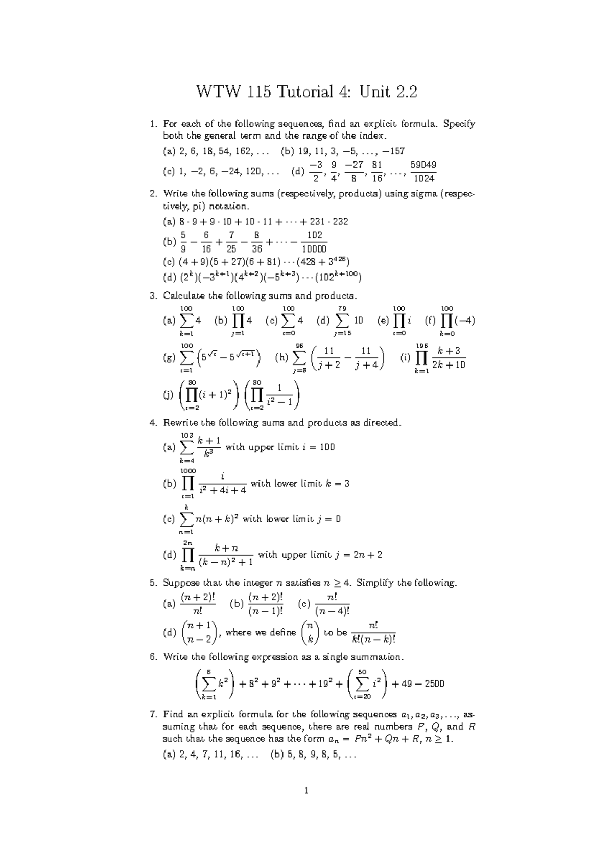 UP WTW115 Tut4 Questions and memo - WTW 115 Tutorial 4: Unit 2. For ...