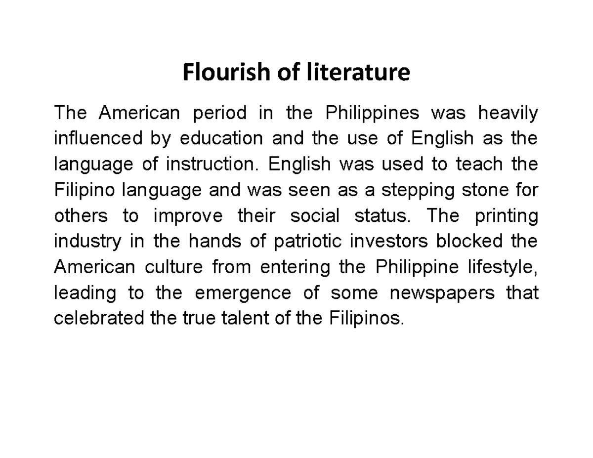 The American Period of Apprenticeship in Philippine Literature - Studocu