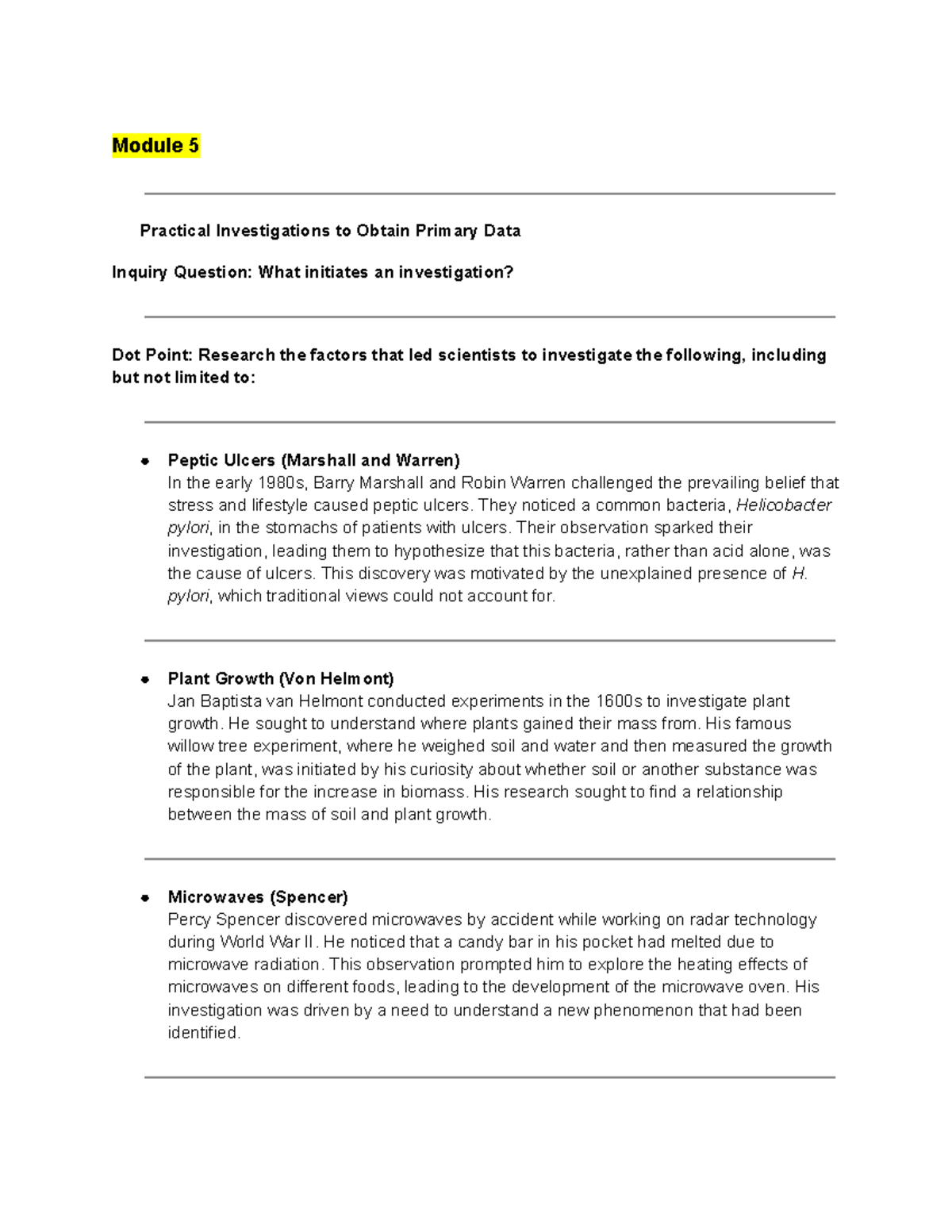 Module 5 Practical Investigations: Understanding Scientific Inquiry and ...