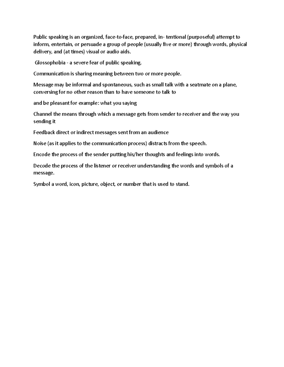 CH 1 PB - Lecture notes 1 - Public speaking is an organized, prepared ...