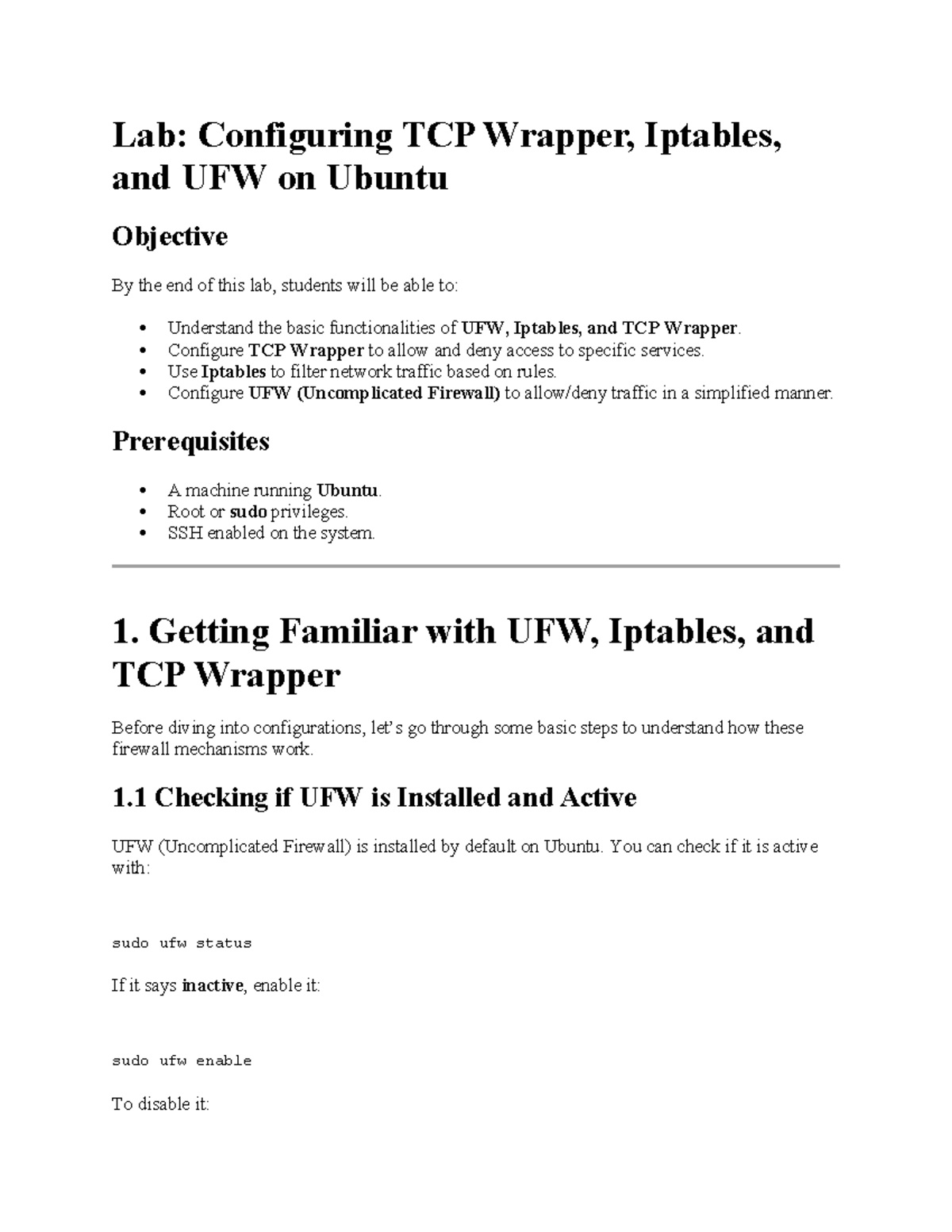 TCP Wrapper, Ip Table, UFW - Lab: Configuring TCP Wrapper, Iptables ...