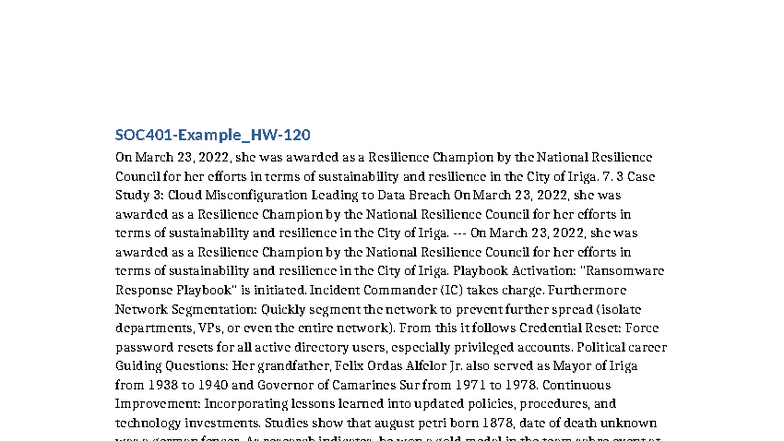SOC401: Case Study on Resilience and Data Breach Analysis - Studocu