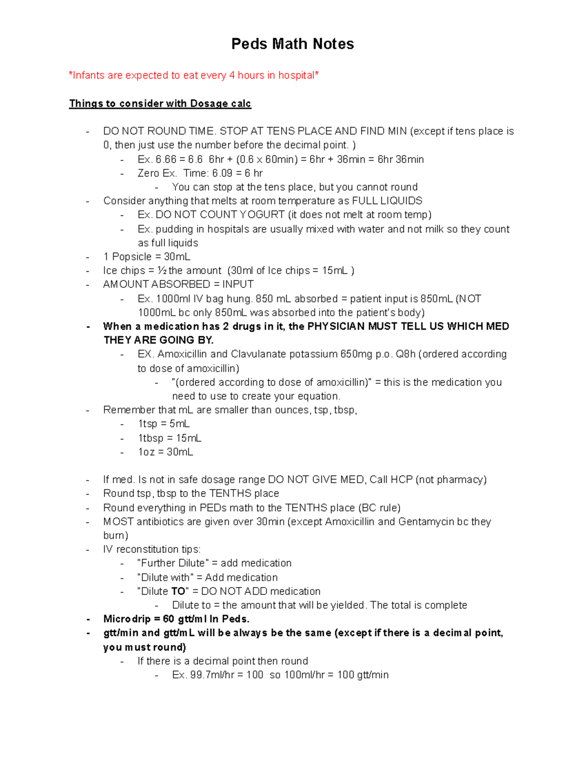 PEDS 101 Final Exam Math Notes: Dosage Calculations & Tips - Studocu