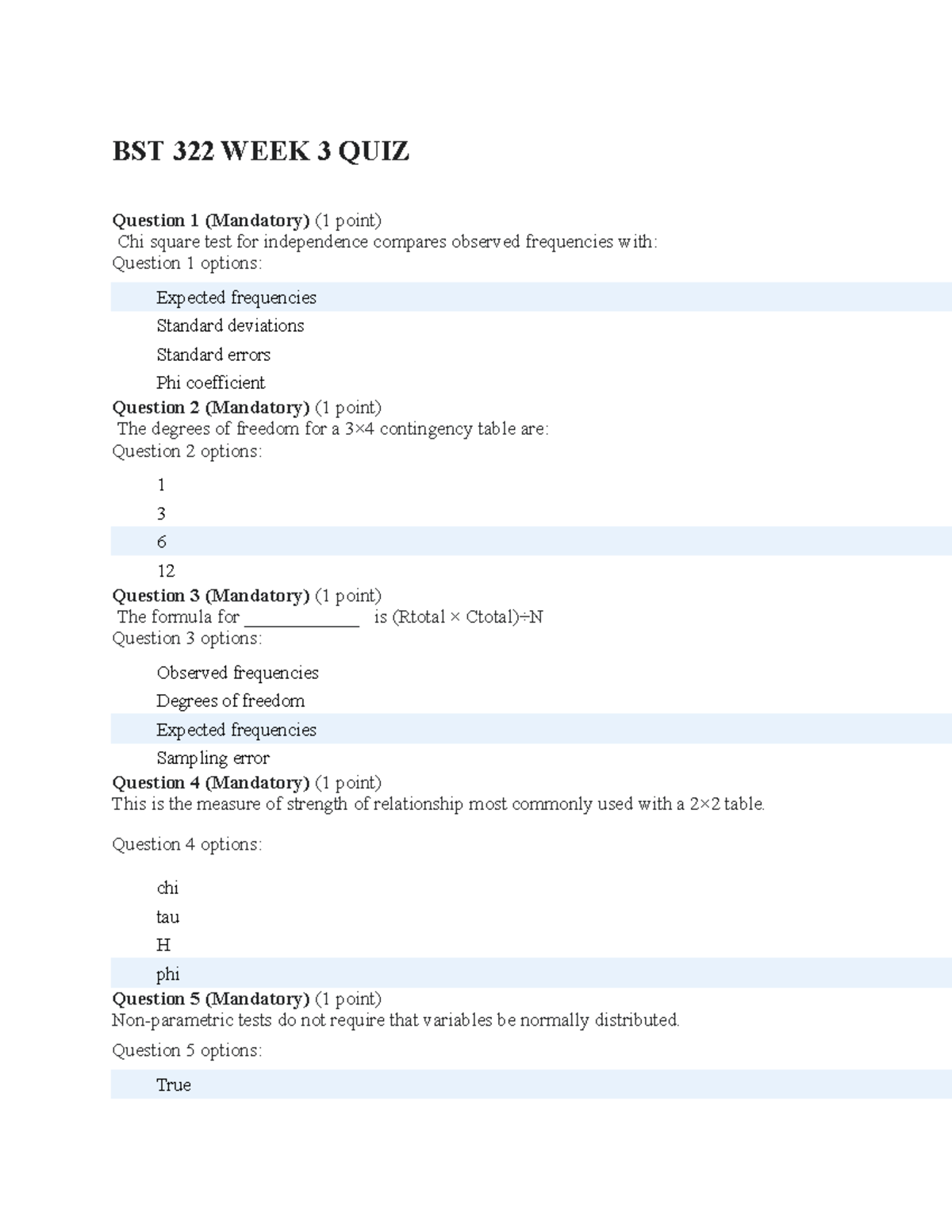 BST 322 Week 3 Quiz: Key Questions and Answers Guide - Studocu