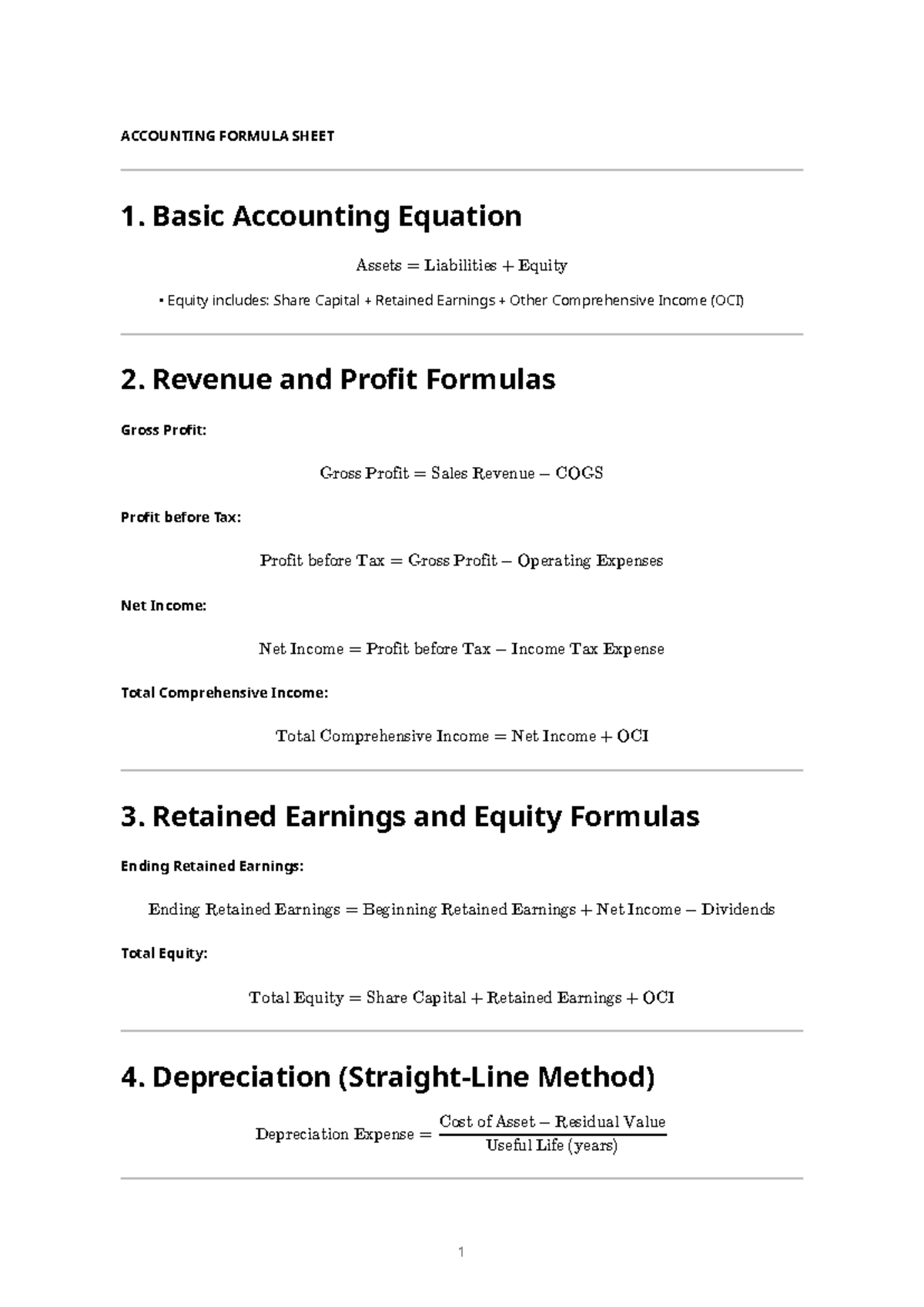 Accounting Formula Sheet: Key Equations & Concepts - Studocu