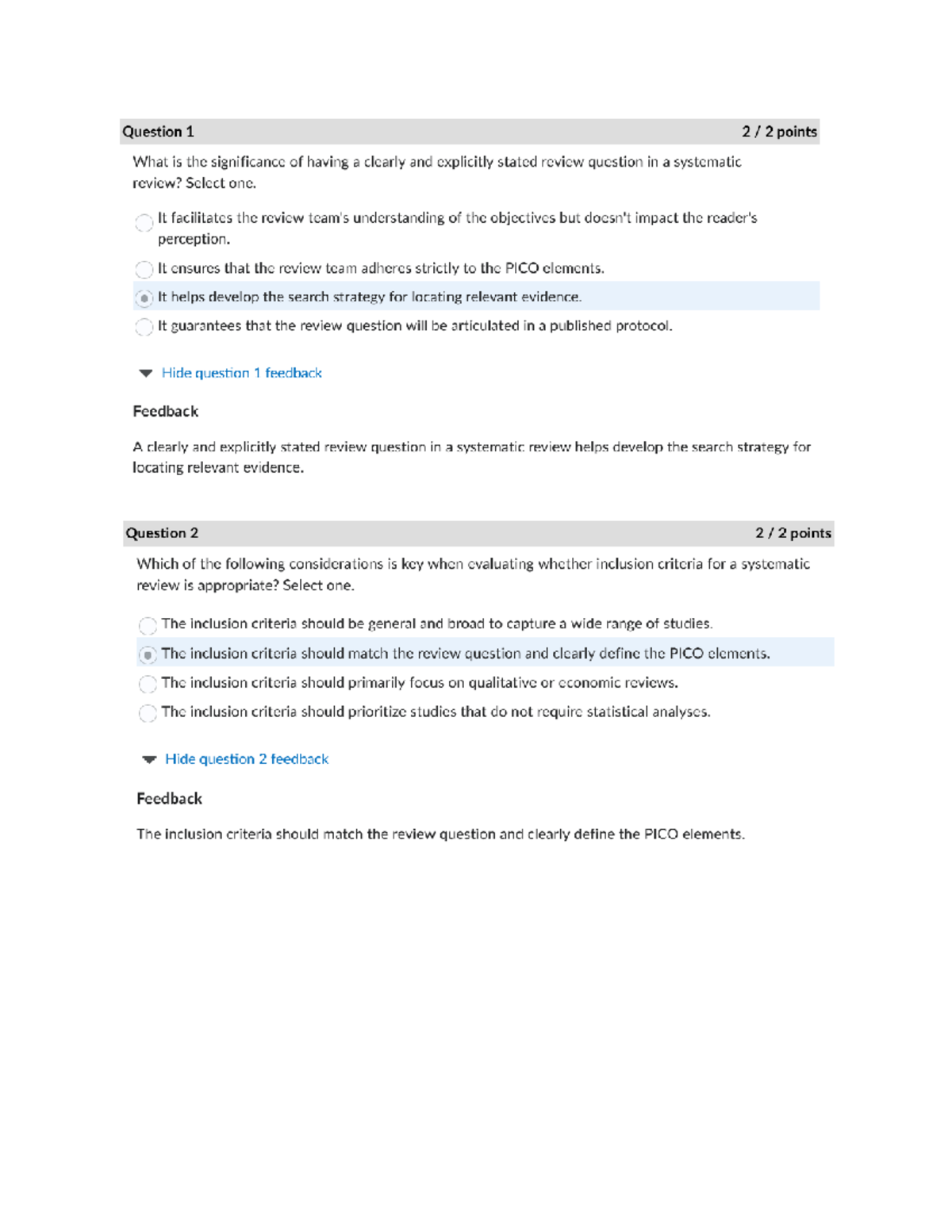 6-2 Systematic Review Knowledge Check Responses and Feedback - Studocu