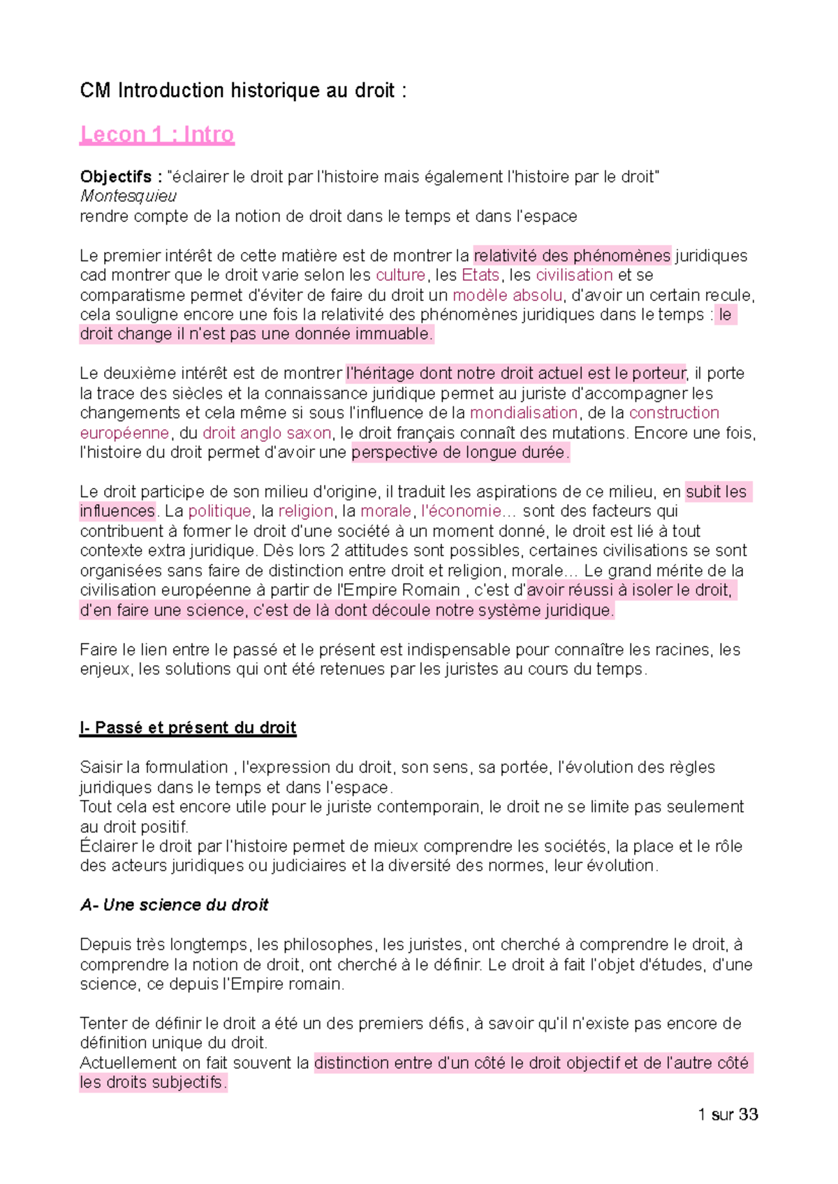 CM Introduction historique au droit : Leçon 1 - Concepts et Évolutions ...