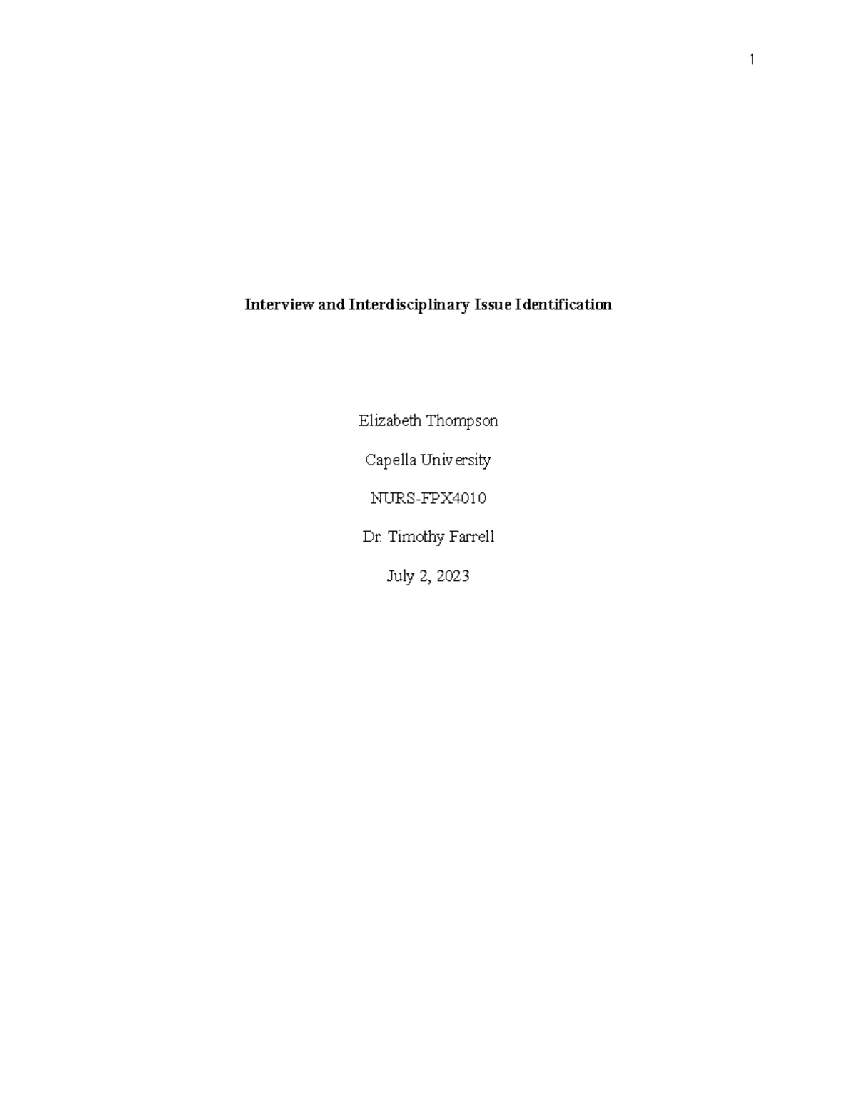 4010 assessment 2 - Interview and Interdisciplinary Issue ...