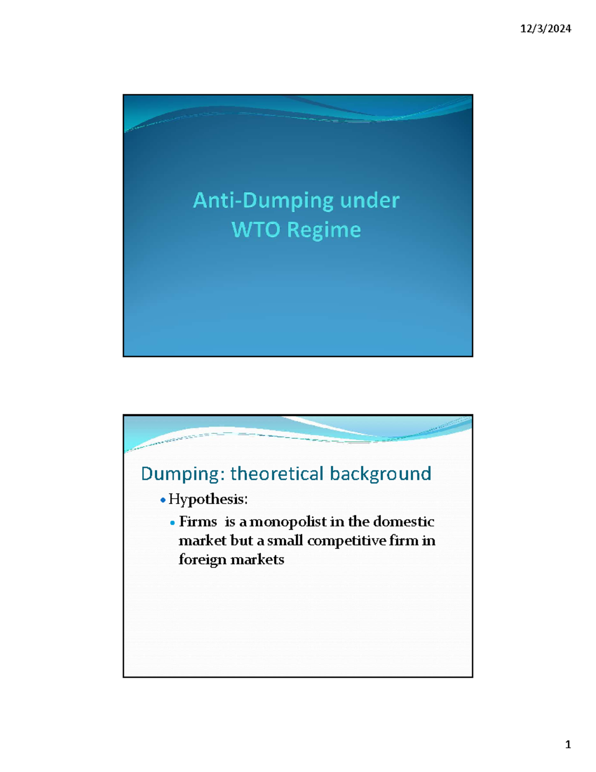 Anti-Dumping Measures: Theoretical Background & GATT Article VI - Studocu