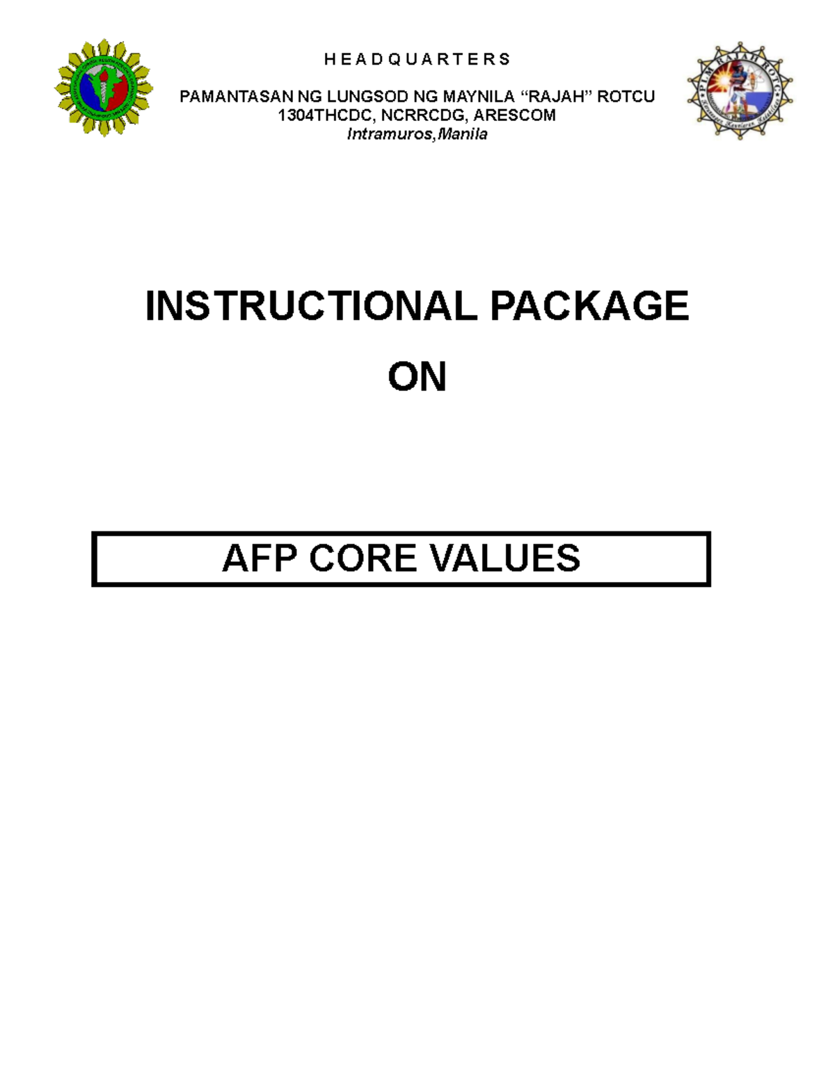 AFP Core Values Handout - ROTCU 1304THCDC Instructional Package - Studocu