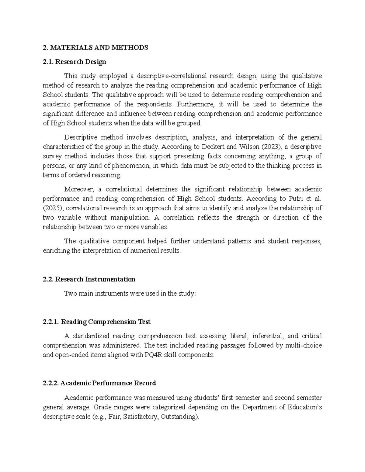 Research Methods in Analyzing Reading Comprehension & Academic ...