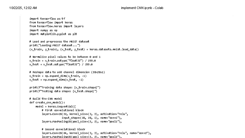 Implement CNN Model - Colab Notebook for MNIST Dataset - Studocu