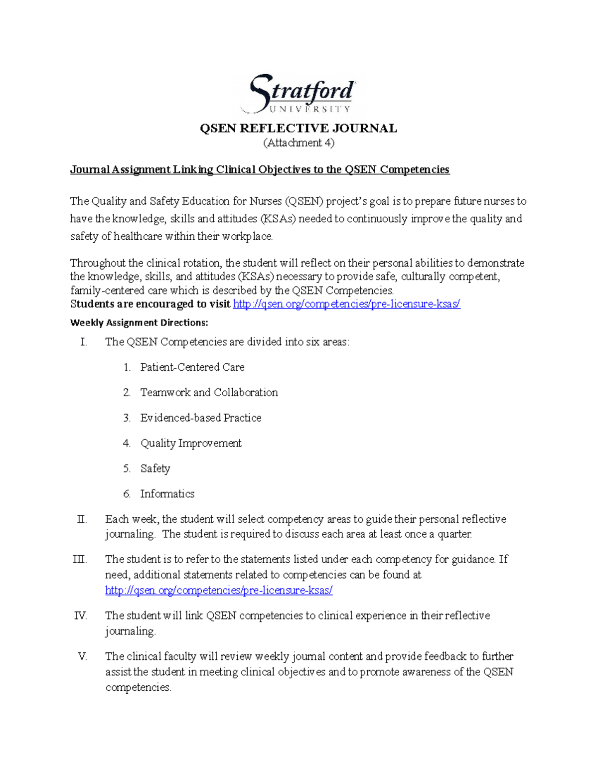 QSEN Reflective Journal Entry Guidelines for Clinical Practice - Studocu