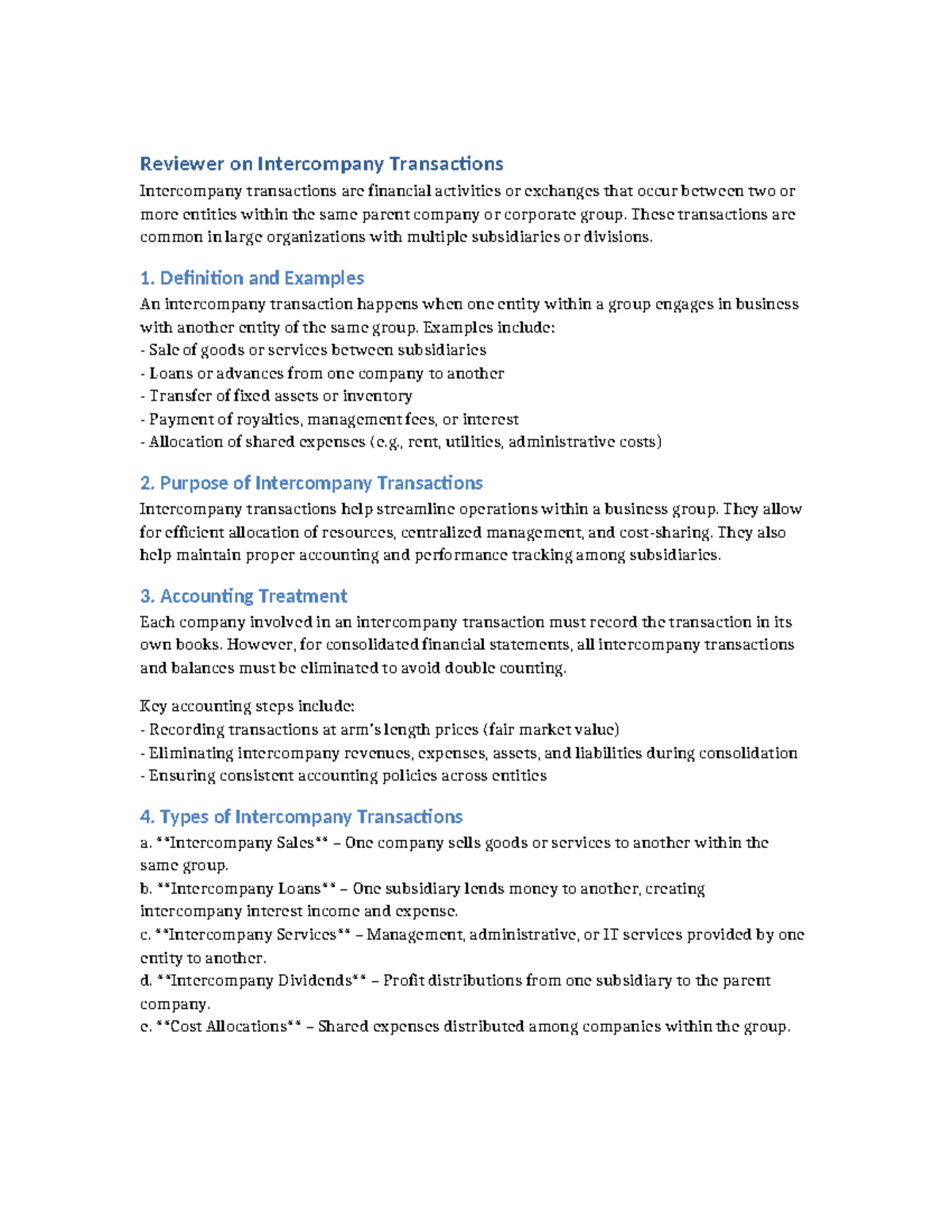 Intercompany Transactions Review: Definitions Purposes and Accounting