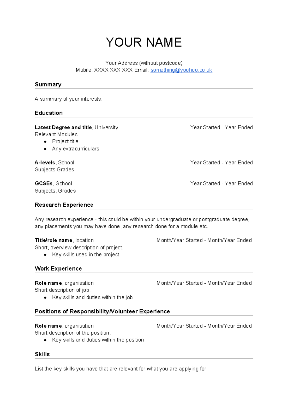 CV Template - Example CV for Job Applications - Studocu