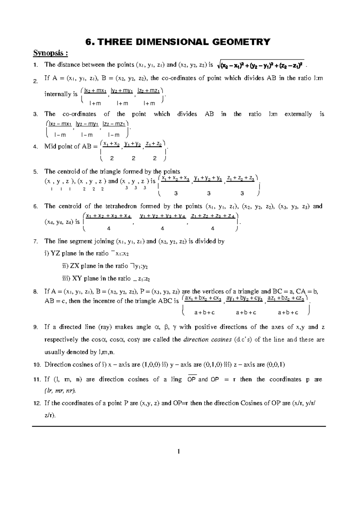 3D Geometry Notes for Students - Essential Study Guide - Studocu