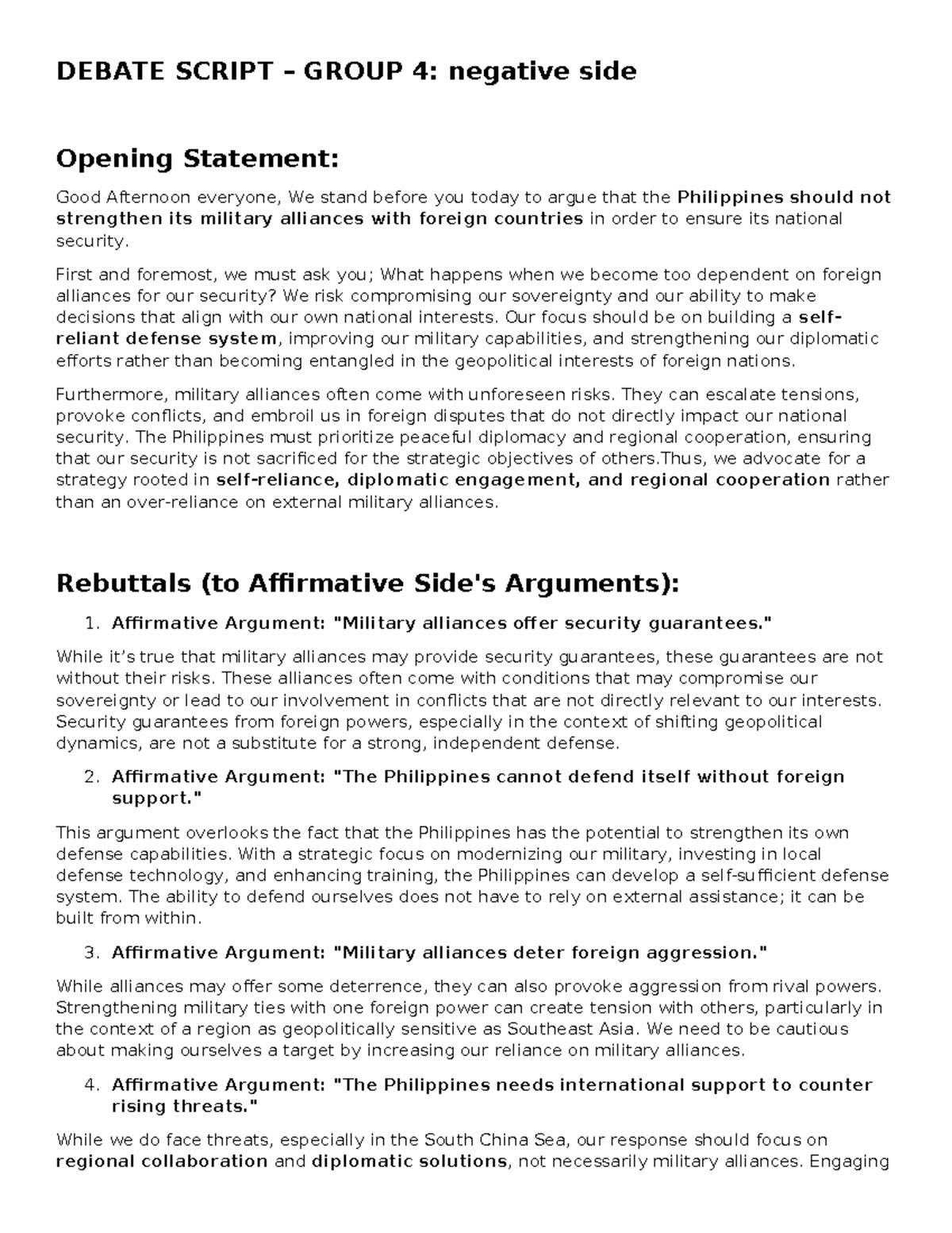 Debate Script Resolved: That the Philippines must strengthen its ...