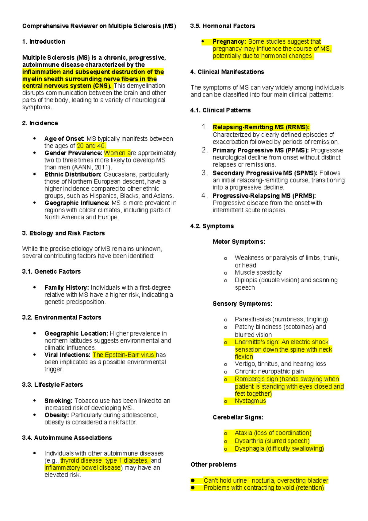 Comprehensive Review on Autoimmune Disorders: Focus on MS and SLE - Studocu