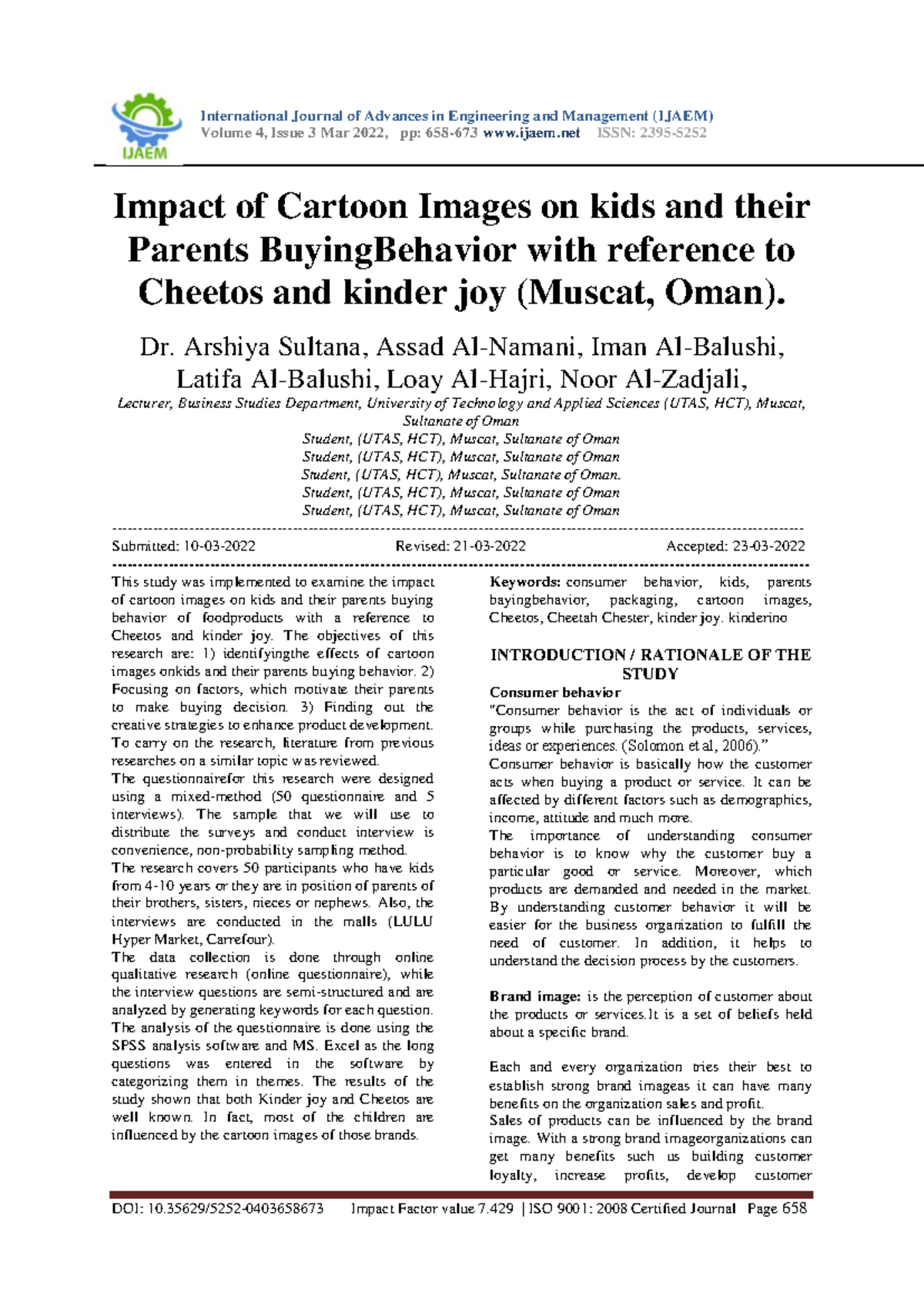 Impact of Cartoon Images on Kids & Parents' Buying Behavior (UTAS, HCT ...