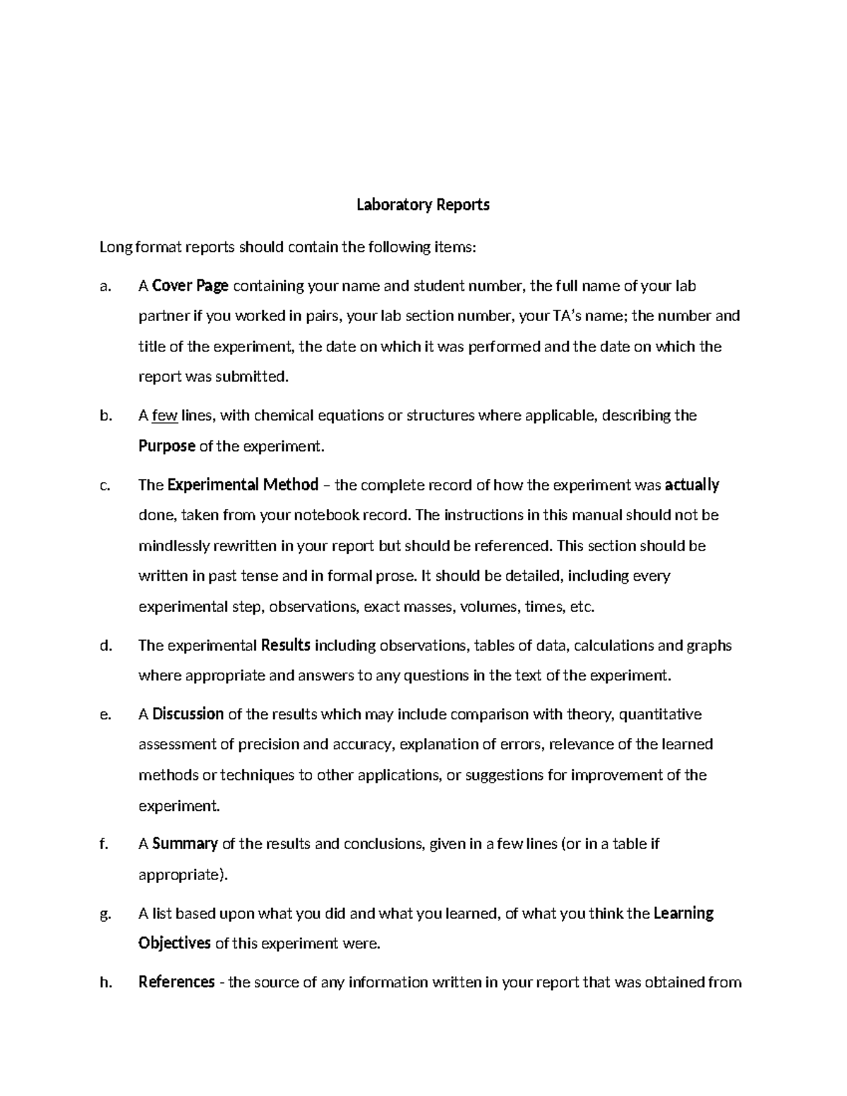 CHM110H5F General Lab Report Guidelines and Format - Studocu
