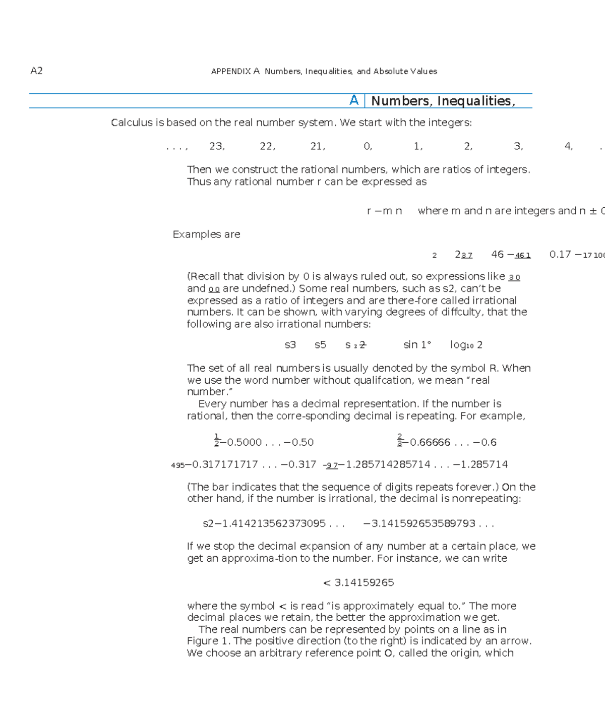 A2 APPENDIX A: Numbers, Inequalities, and Absolute Values in Calculus ...