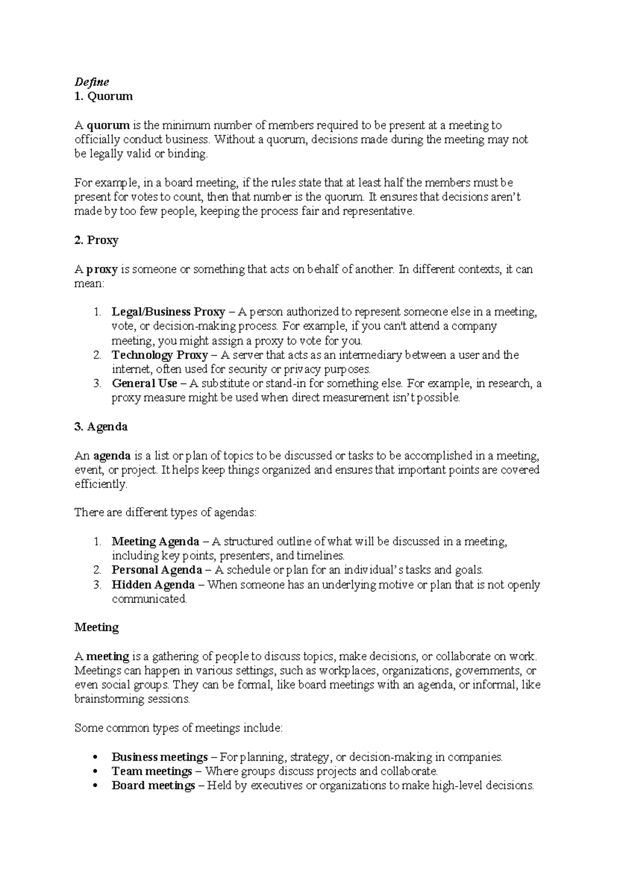 Business Communication Concepts: Quorum, Proxy, Agenda & More (Cat 1 ...