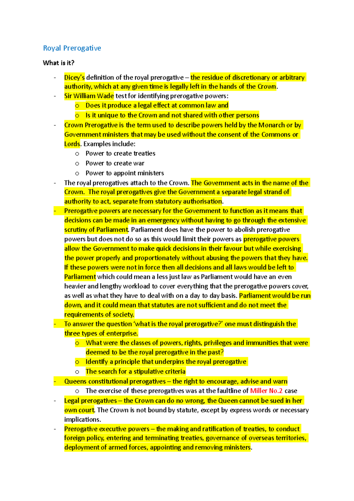 Royal Prerogative - Revision notes for exam - Royal Prerogative What is ...