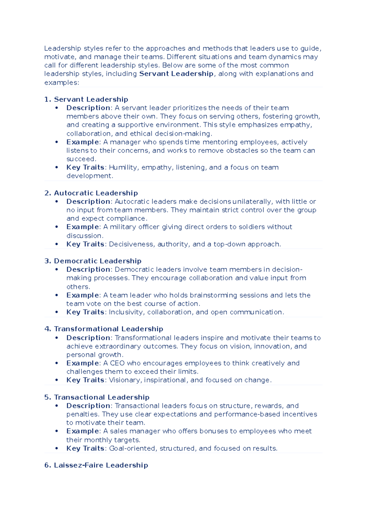 Leadership Styles - Notes - Leadership styles refer to the approaches ...