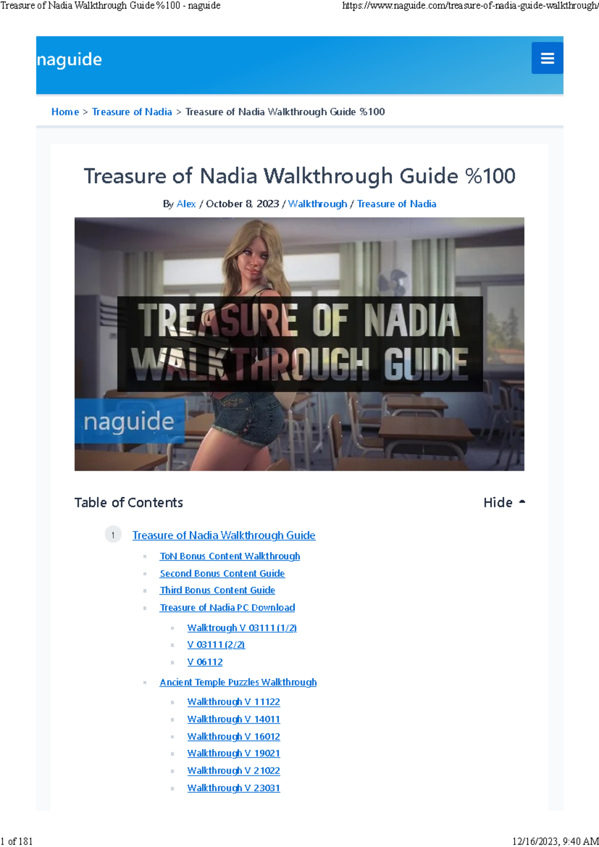 Treasure of Nadia Walkthrough Guide: Tips & Updates for 2023 - Studocu