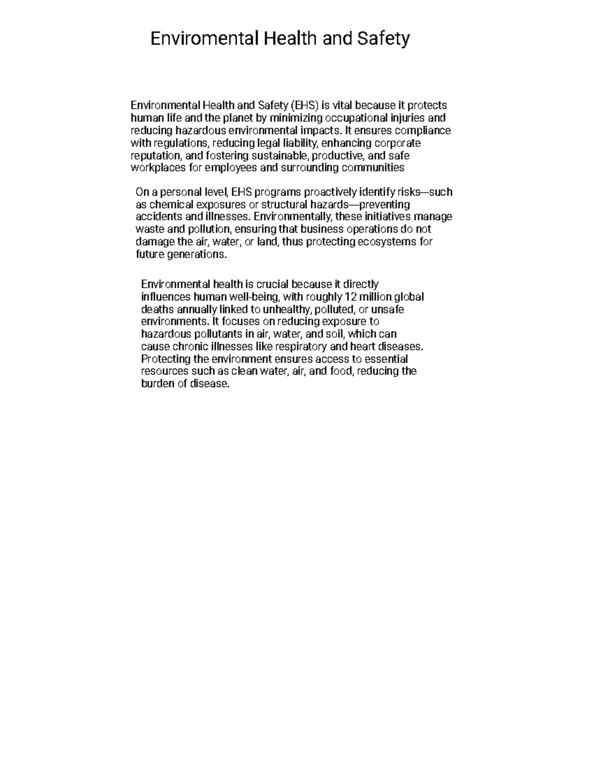 Environmental Health and Safety Overview (EHS) - Studocu