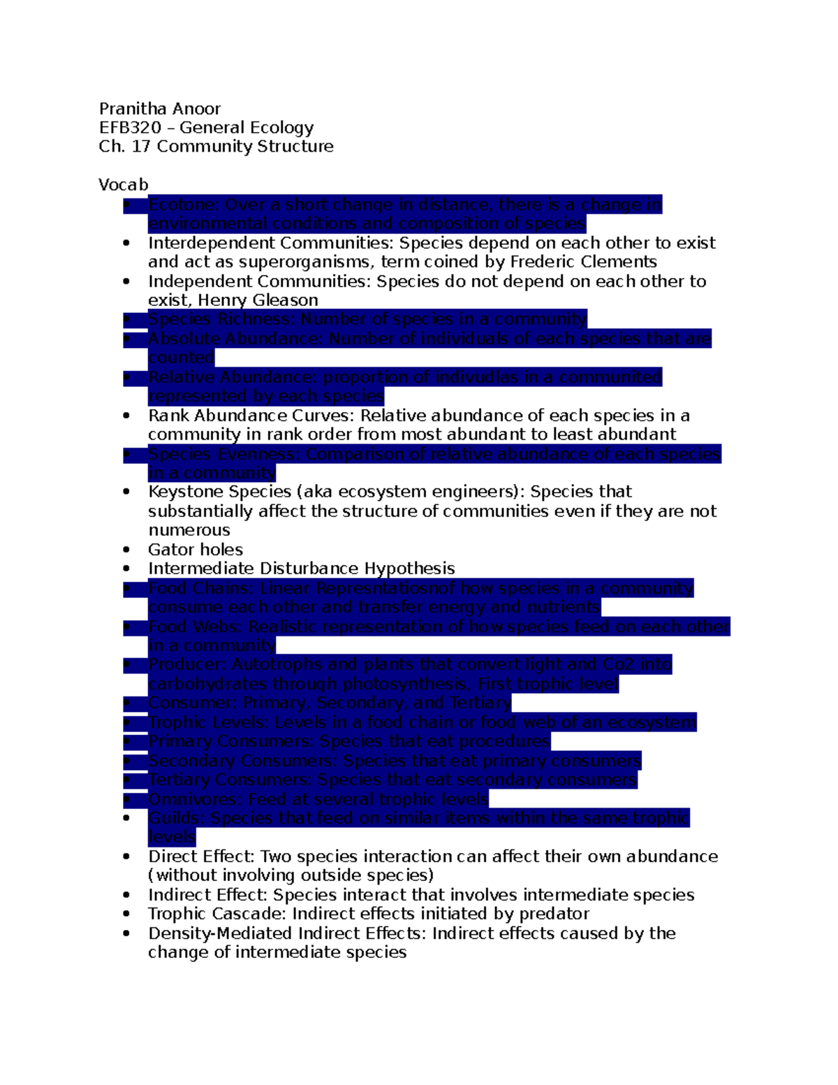 EFB320 Ch. 17 Notes on Community Structure and Diversity - Studocu