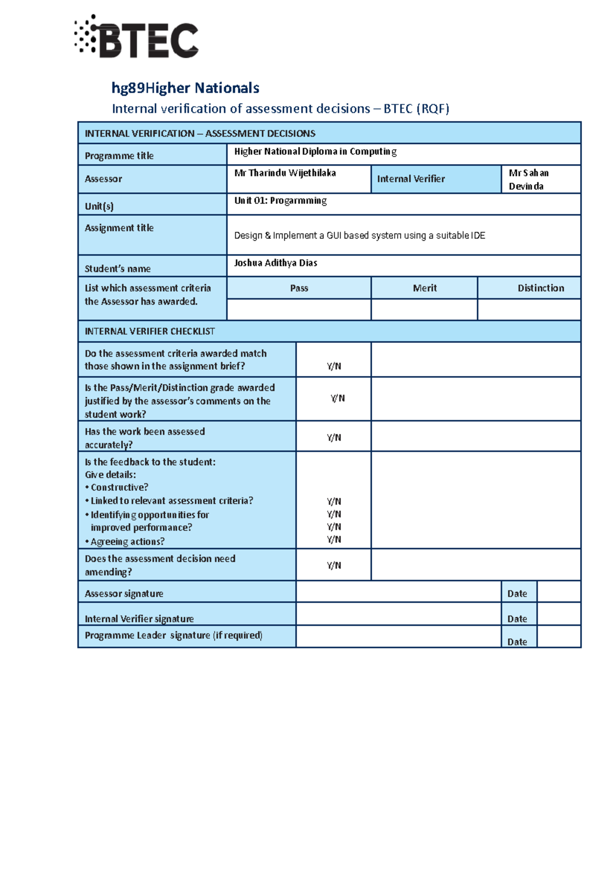 Unit 01 Programming - Design & Implement a GUI System Using Visual ...