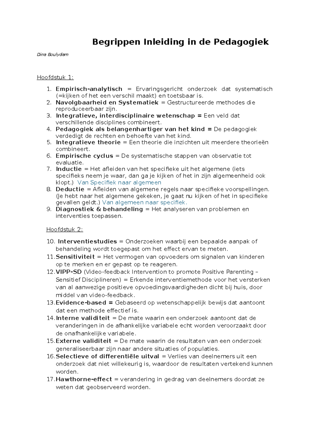 Begrippen Inleiding in de Pedagogiek - Hoofdstukken 1-29 Samenvatting ...