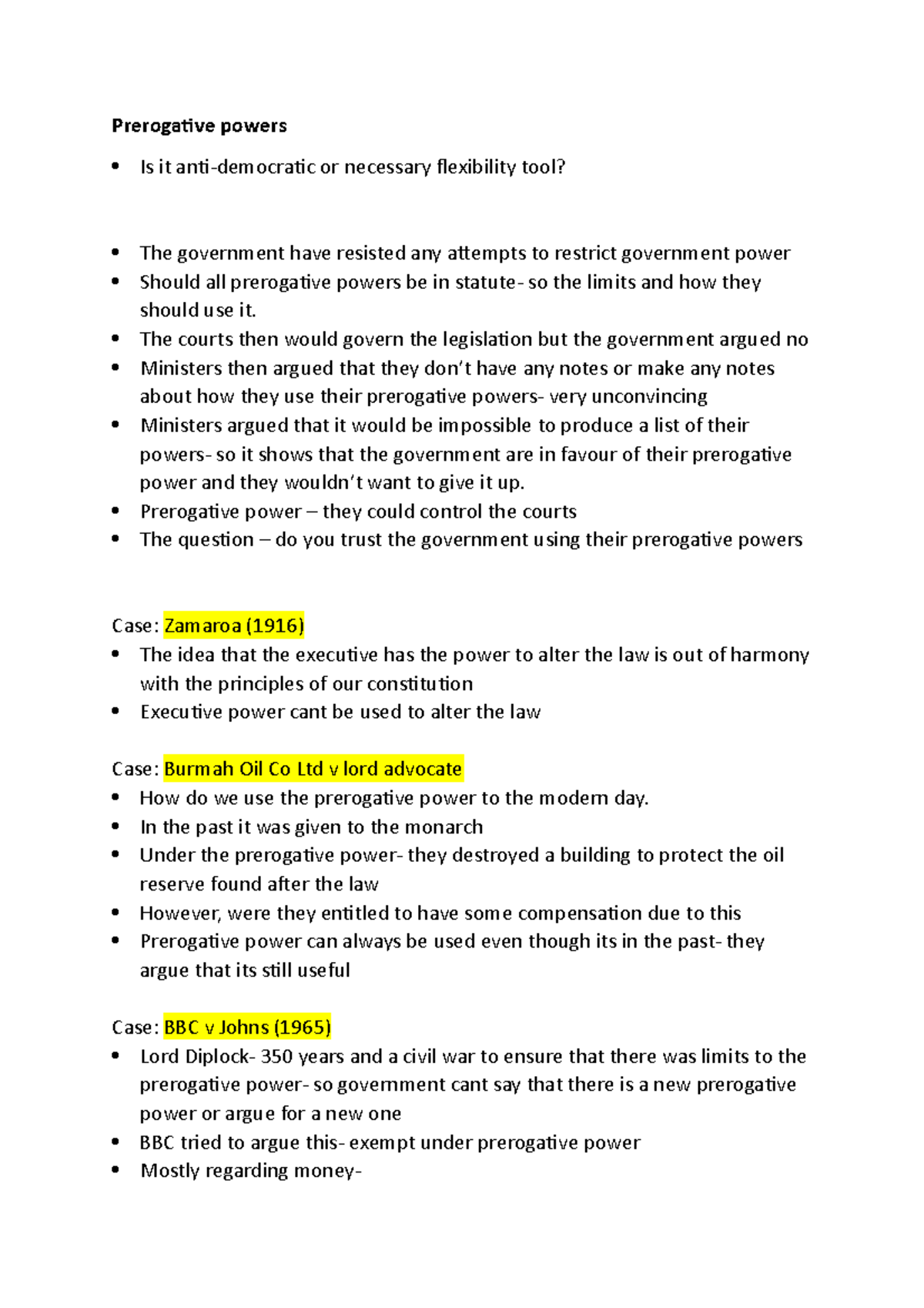 Case Law on Prerogative Powers - Prerogative powers Is it anti ...