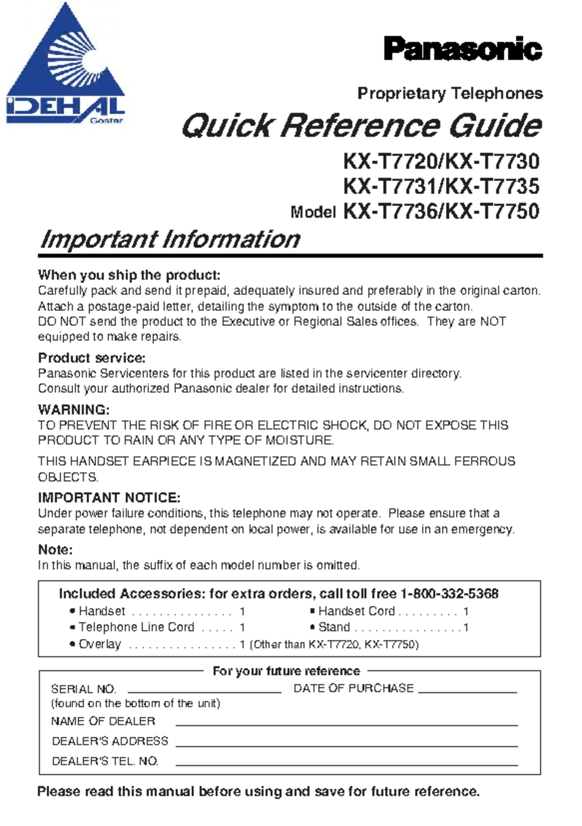 KX-T7730 Manual: Important Info & Quick Reference Guide - Studocu