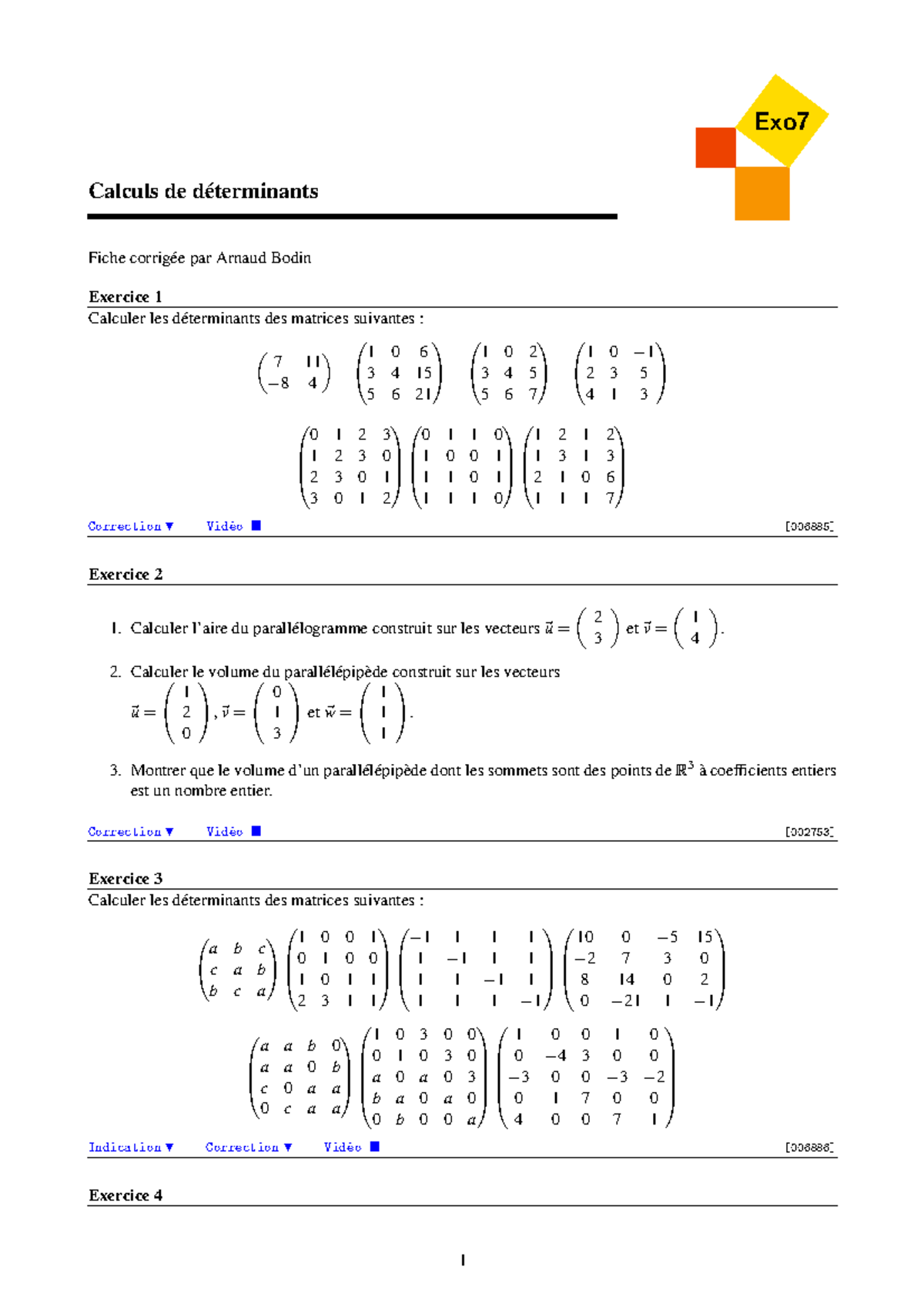 Exo7 Déterminants : Notes de cours et exercices d'algèbre 1 - Studocu