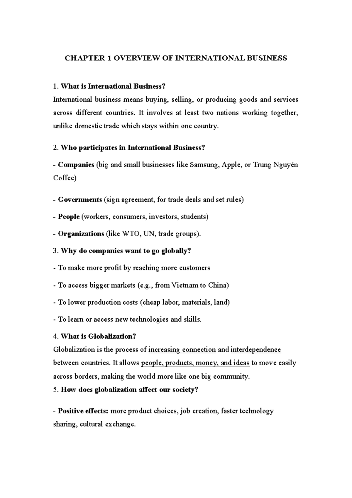CHAPTER 1: OVERVIEW OF INTERNATIONAL BUSINESS (IB101) - Studocu