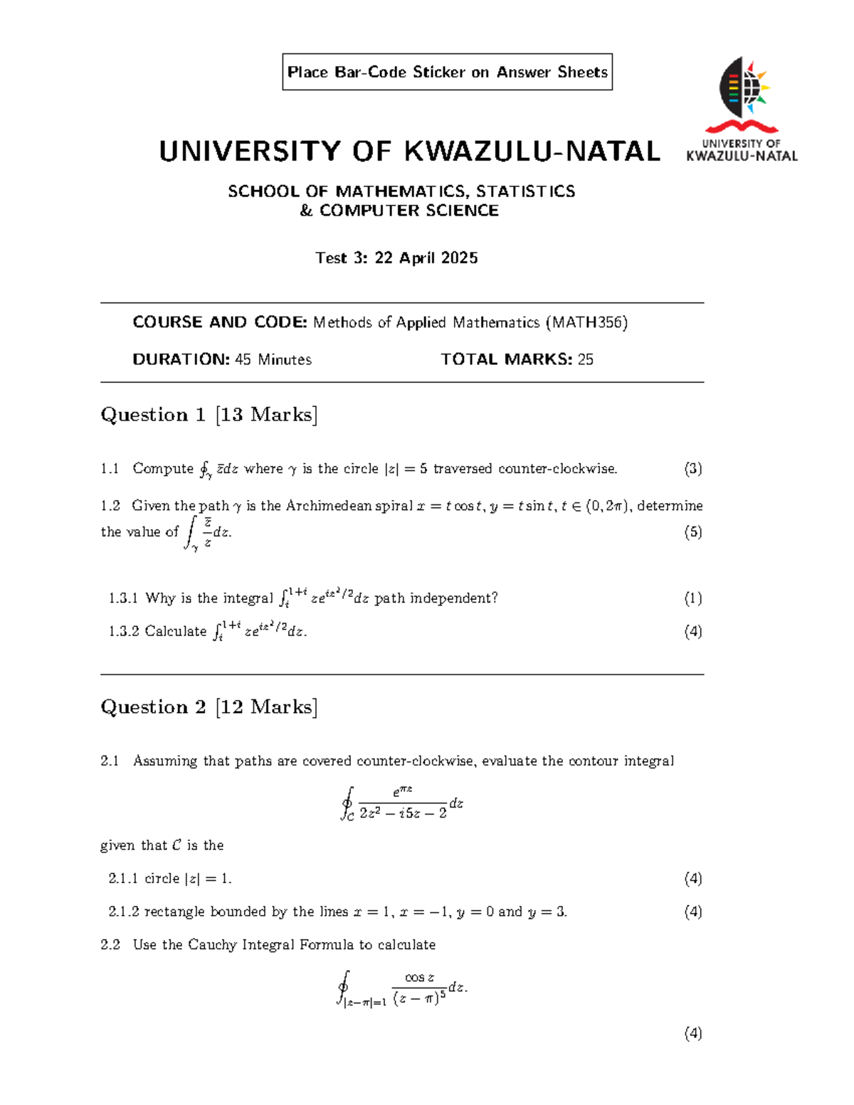 2025 MATH356 Test 3: Applied Mathematics Exam Questions - Studocu