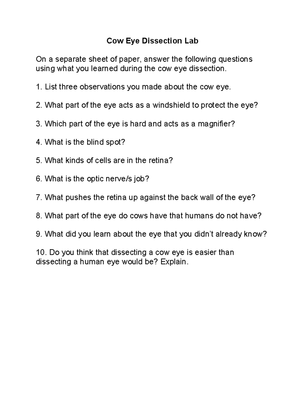 Cow Eye Dissection Lab Analysis - IUJJ - Studocu