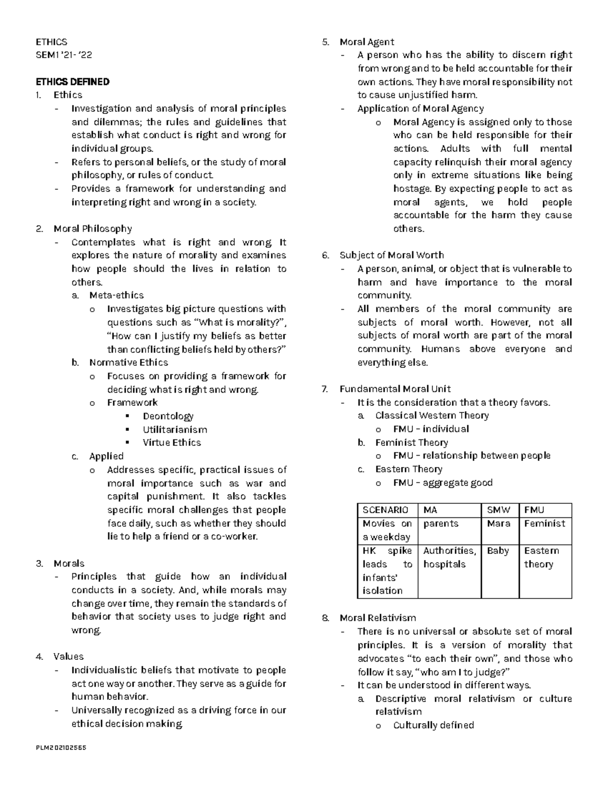 Ethics Notes for SEM1 '21-'22: Moral Principles and Dilemmas - Studocu