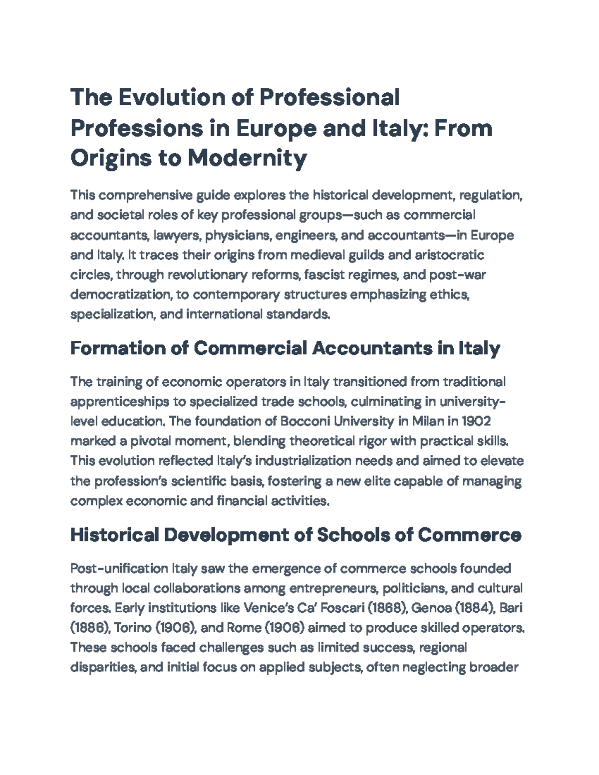 The Evolution of Accounting Professions in Italy: From History to ...