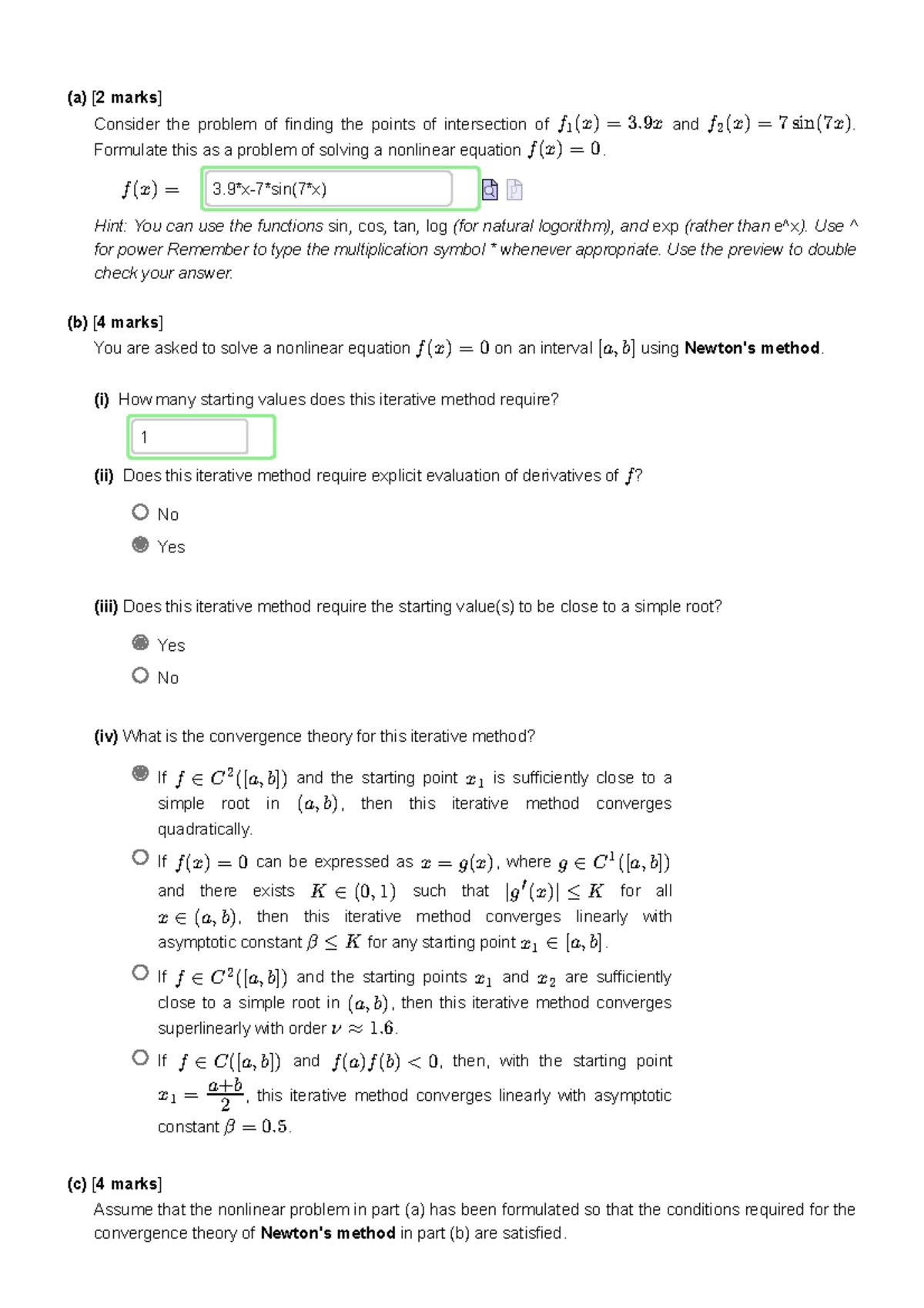 Nonlinear Equation Solutions: Q1+ Type Questions on f(x) = 0 - Studocu