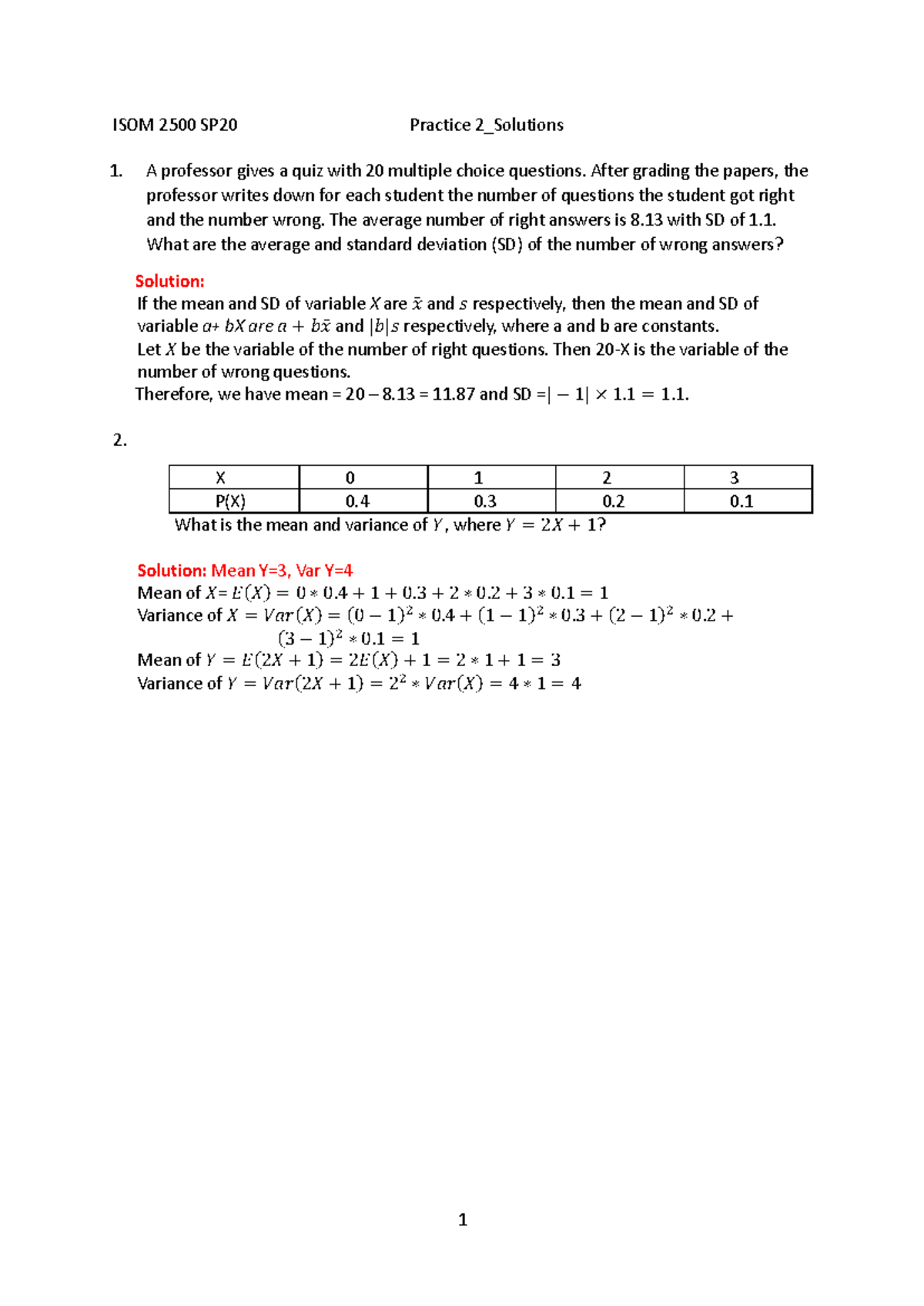 ISOM 2500 SP20 Practice Quiz 2 Solutions and Explanations - Studocu