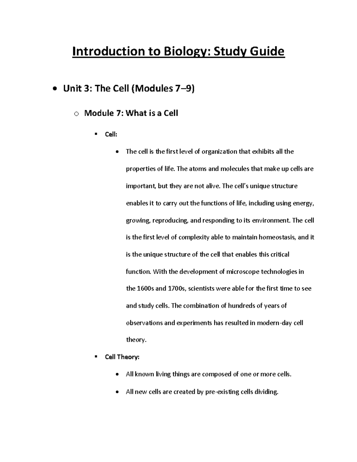 Bio Study Guide: Unit 3 - The Cell and Its Functions - Studocu