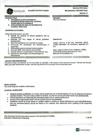 NUR 101 - Introduction to Nursing Informatics: Module #1 Activity Sheet ...