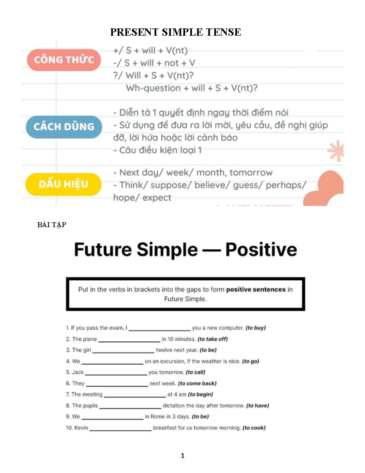 Future Simple Tense - Basic Concepts and Exercises - Studocu