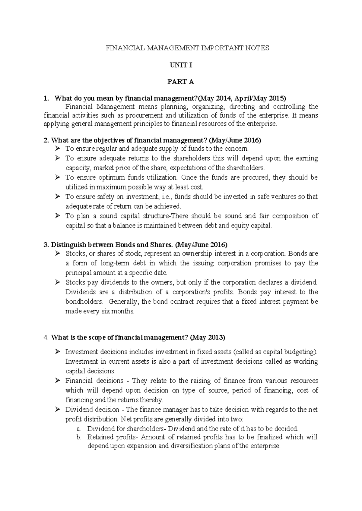 FM UNIT I - KEY CONCEPTS IN FINANCIAL MANAGEMENT NOTES - Studocu