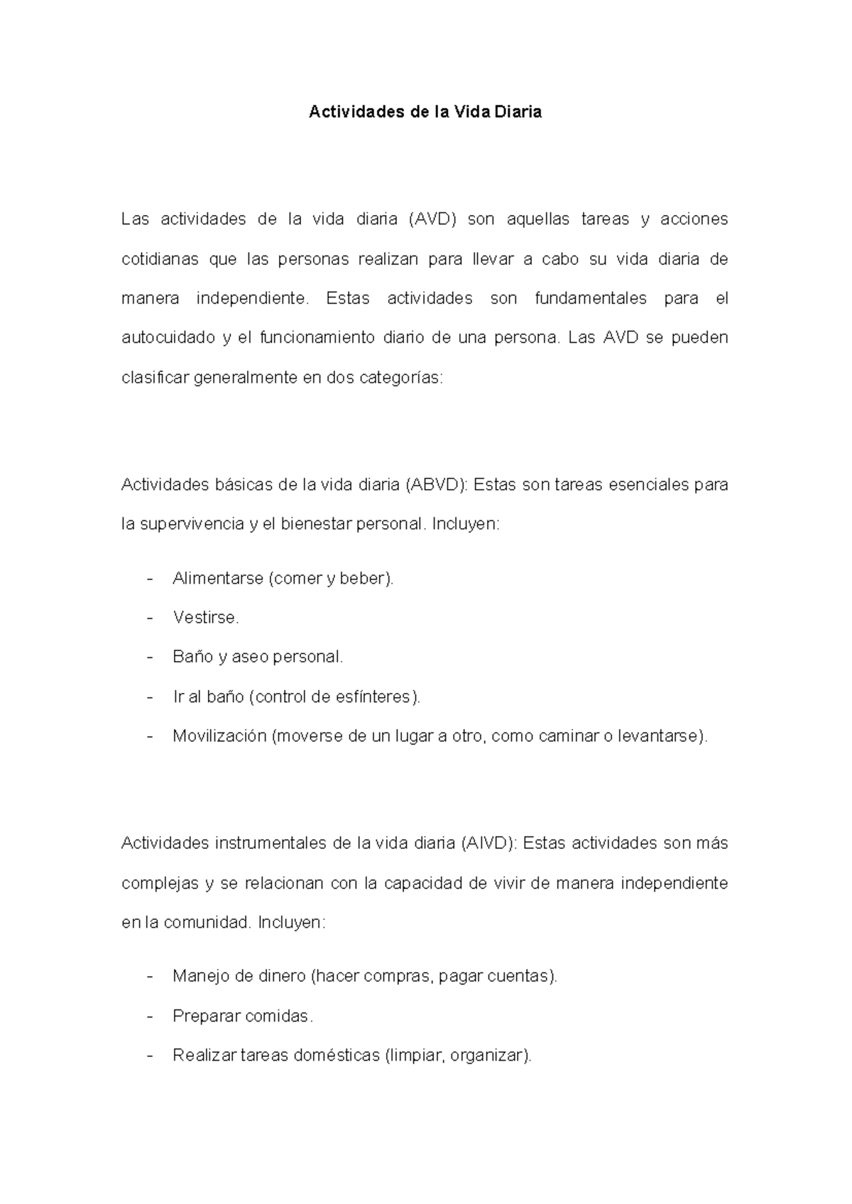 Actividades de la Vida Diaria (AVD) y Bienestar en Adultos Mayores ...